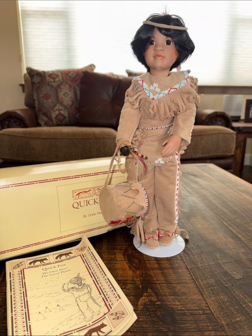 Quick Fox by Linda Mason Porcelain Doll in Tan Beaded Native-Inspired Outfit
